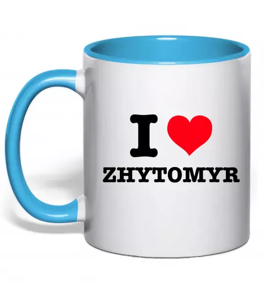 Чашка с цветной ручкой I love Zhytomyr Голубой фото