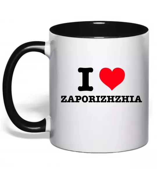 Чашка з кольоровою ручкою I love Zaporizhzhia Чорний фото