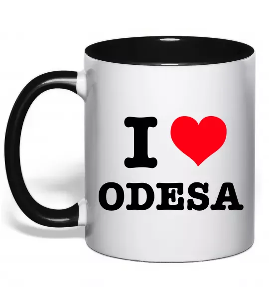 Чашка с цветной ручкой I love Odesa Черный фото