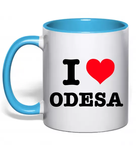 Чашка с цветной ручкой I love Odesa Голубой фото