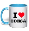 Чашка с цветной ручкой I love Odesa Голубой фото