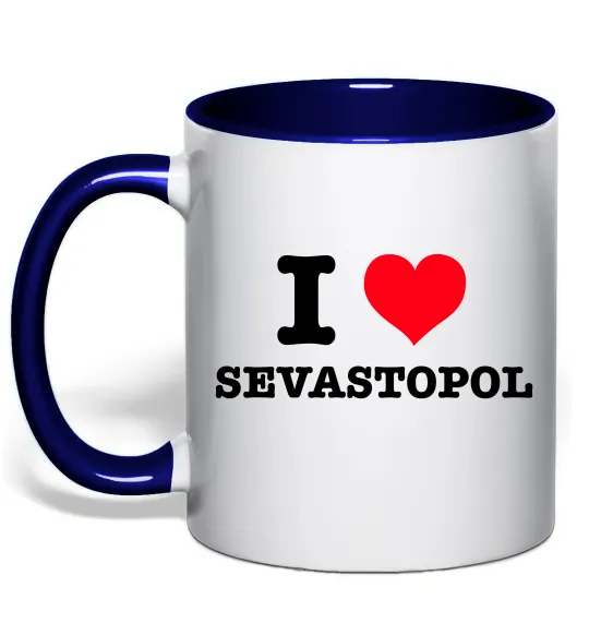 Чашка с цветной ручкой I love Sevastopol Глубокий темно-синий фото