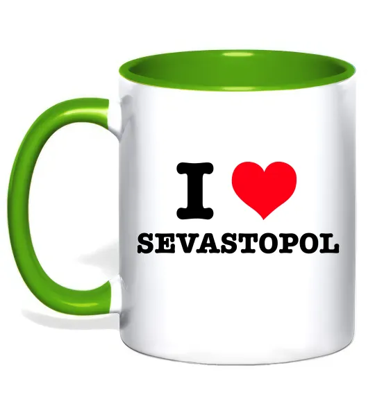 Чашка з кольоровою ручкою I love Sevastopol Лаймовий фото