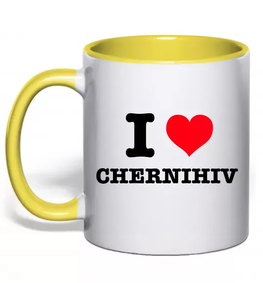 Чашка з кольоровою ручкою I love Chernihiv Сонячно жовтий фото