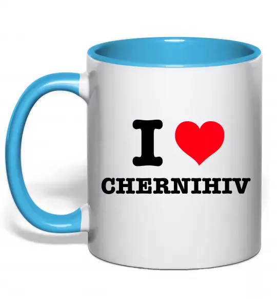Чашка з кольоровою ручкою I love Chernihiv Блакитний фото
