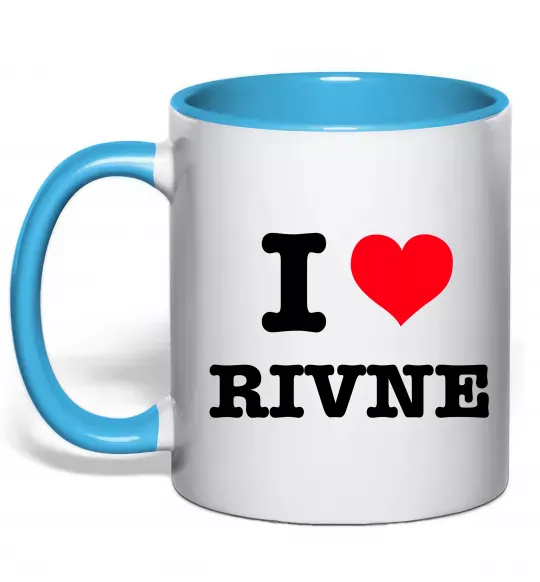 Чашка з кольоровою ручкою I love Rivne Блакитний фото
