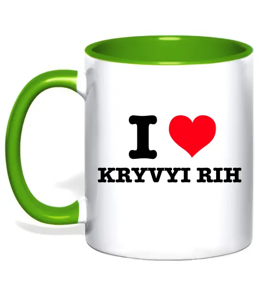 Чашка з кольоровою ручкою I love Kryvyi Rih Лаймовий фото