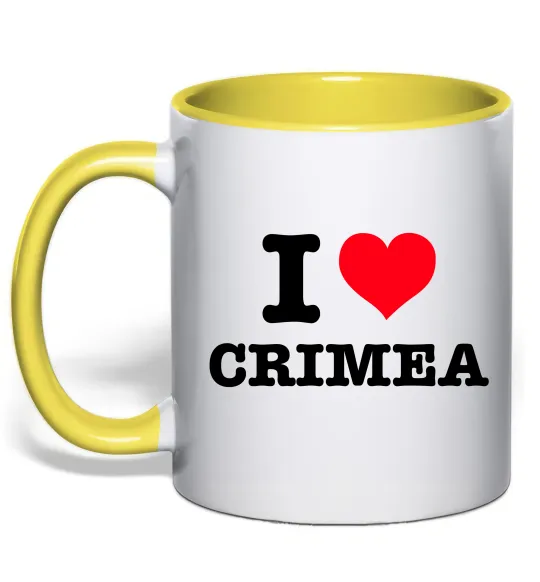 Чашка з кольоровою ручкою I love Crimea Лимонний фото