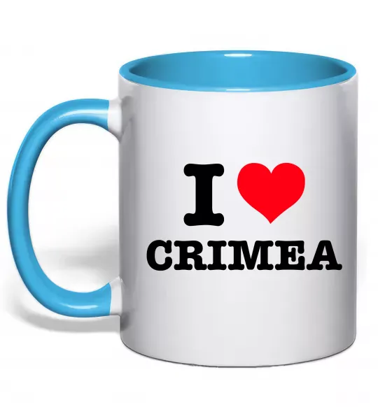 Чашка з кольоровою ручкою I love Crimea Блакитний фото