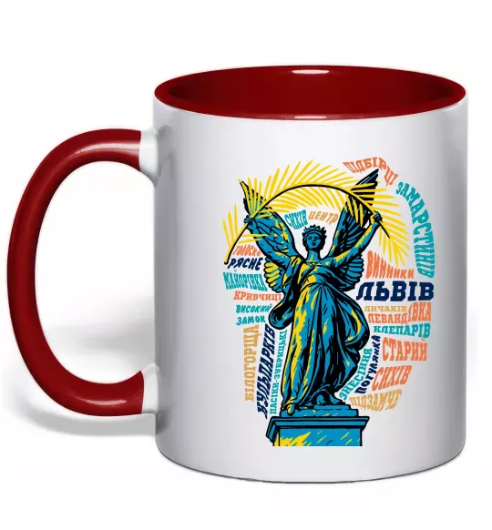 Чашка з кольоровою ручкою Львів райони Червоний фото