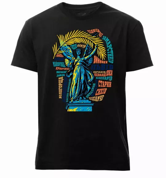 Чоловіча преміум футболка Львів райони Чорний фото