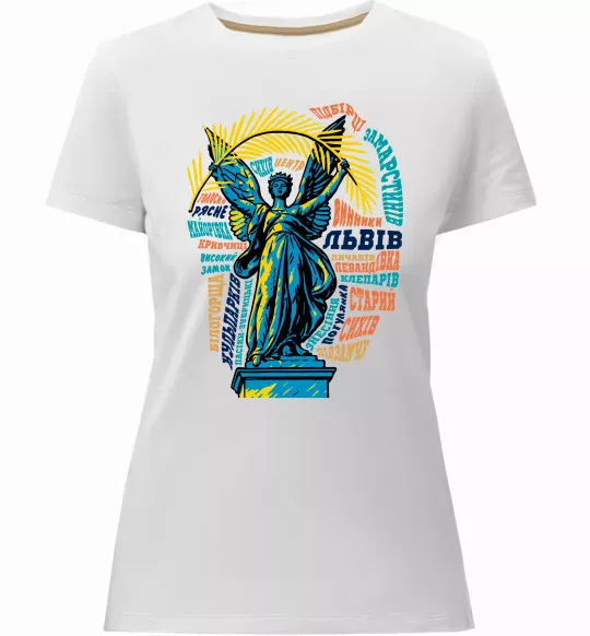 Жіноча преміум футболка Львів райони Білий фото