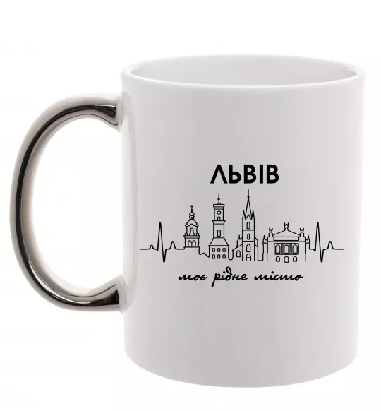 Чашка з кольоровою ручкою Львів моє рідне місто Срібло фото