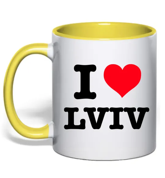Чашка з кольоровою ручкою I love Lviv Лимонний фото
