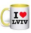 Чашка з кольоровою ручкою I love Lviv Лимонний фото