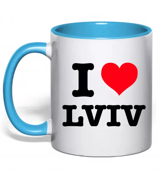 Чашка з кольоровою ручкою I love Lviv Блакитний фото