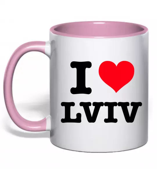 Чашка з кольоровою ручкою I love Lviv Ніжно рожевий фото