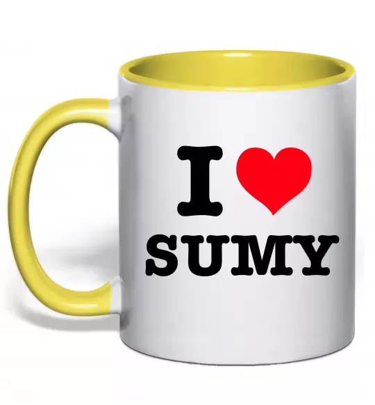 Чашка з кольоровою ручкою I love Sumy Сонячно жовтий фото