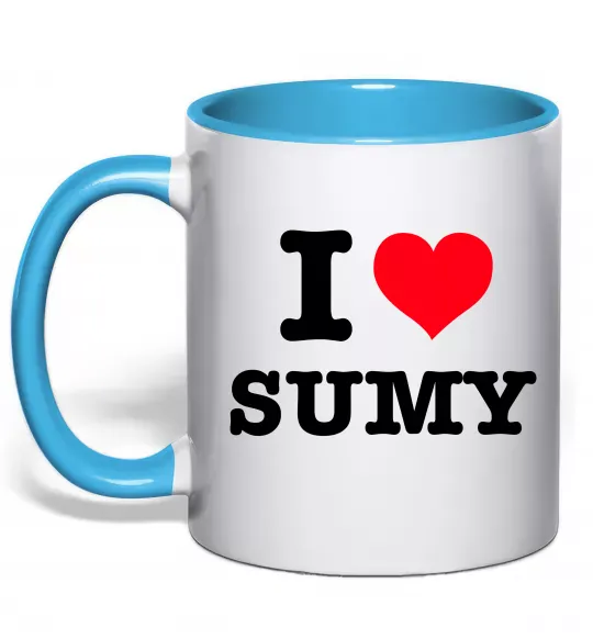 Чашка з кольоровою ручкою I love Sumy Блакитний фото