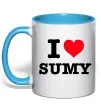 Чашка з кольоровою ручкою I love Sumy Блакитний фото