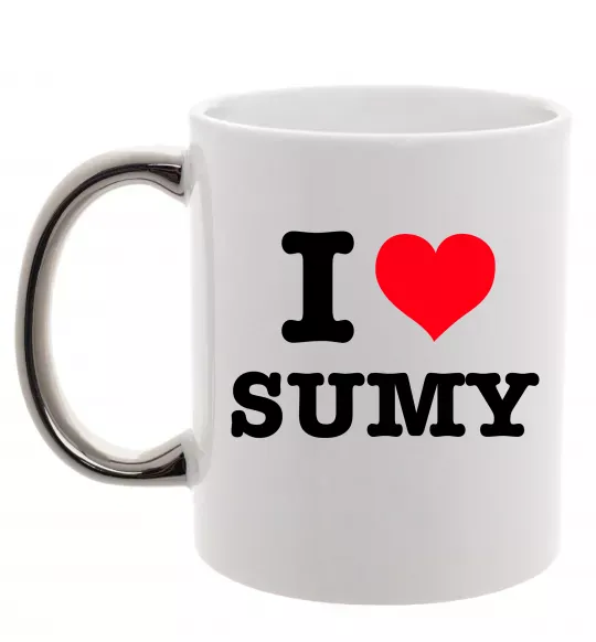 Чашка з кольоровою ручкою I love Sumy Срібло фото