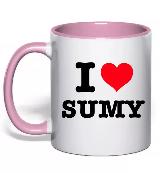 Чашка з кольоровою ручкою I love Sumy Ніжно рожевий фото