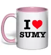Чашка з кольоровою ручкою I love Sumy Ніжно рожевий фото