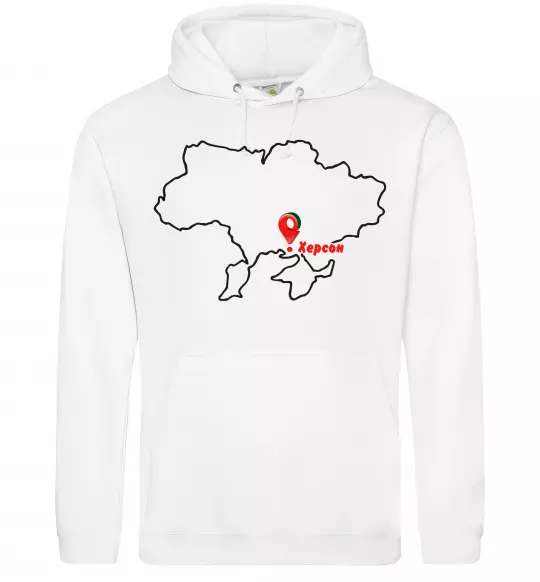 Мужская толстовка (худи) Херсон карта Белый фото