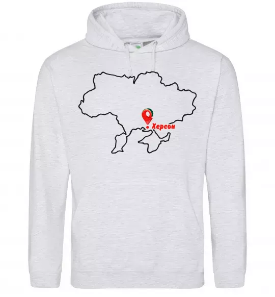 Мужская толстовка (худи) Херсон карта Серый меланж фото
