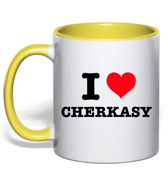 Чашка с цветной ручкой I love Cherkasy Лимонный фото