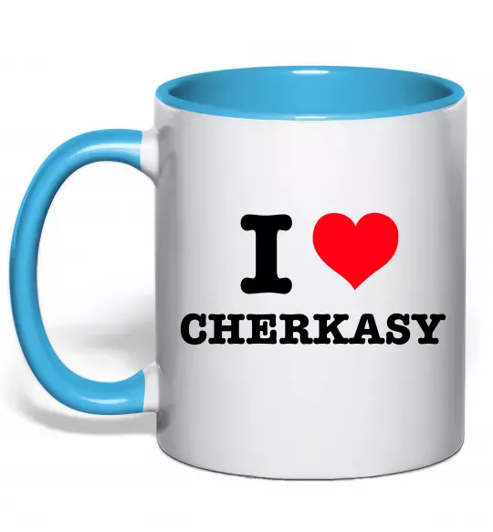 Чашка с цветной ручкой I love Cherkasy Голубой фото