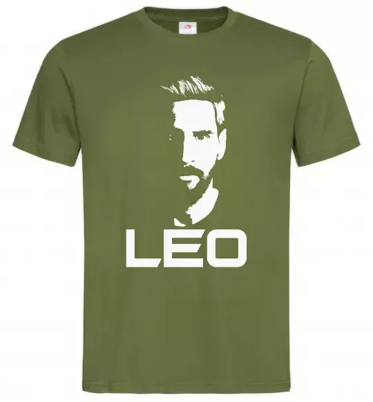 Мужская футболка Leo portrait Оливковый фото