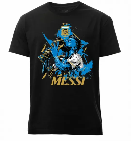 Мужская премиум футболка Lionel Messi з кубком Черный фото