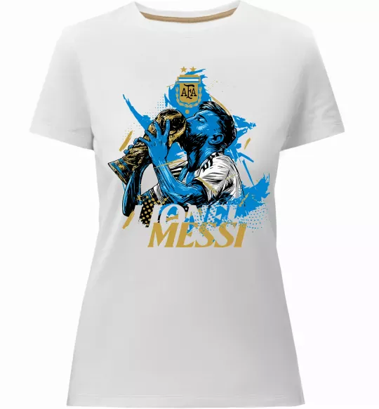 Жіноча преміум футболка Lionel Messi з кубком Білий фото