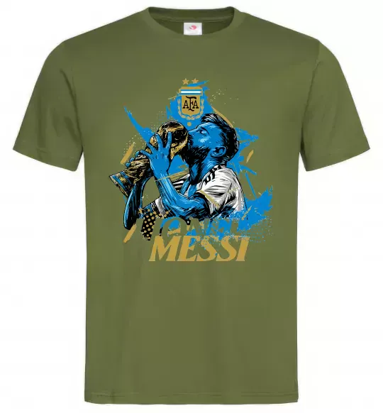 Чоловіча футболка Lionel Messi з кубком Оливковий фото