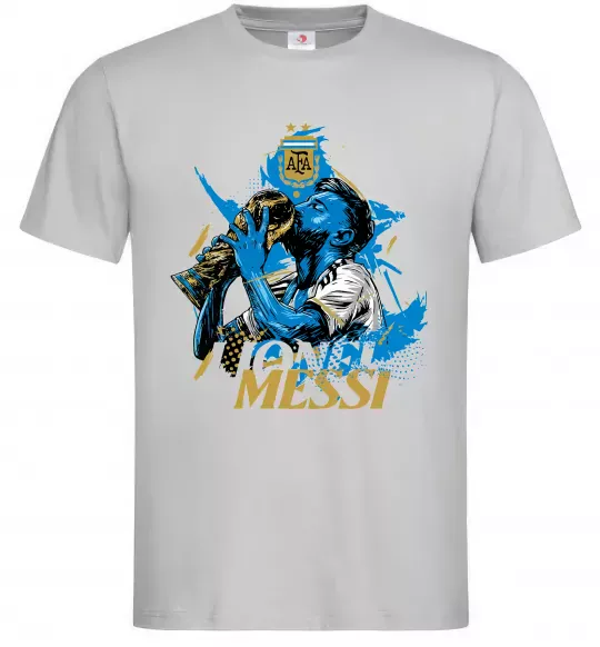 Чоловіча футболка Lionel Messi з кубком Сірий фото