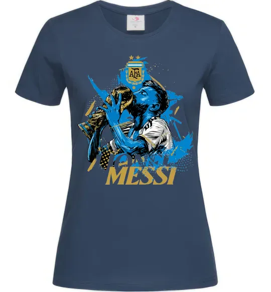 Женская футболка Lionel Messi з кубком Темно-синий фото