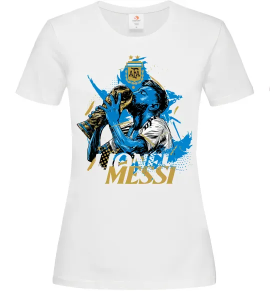 Женская футболка Lionel Messi з кубком Белый фото
