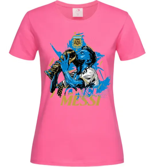 Женская футболка Lionel Messi з кубком Ярко-розовый фото