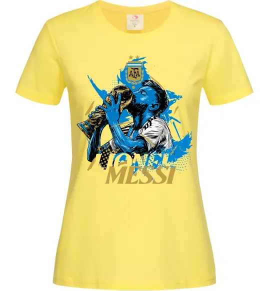 Женская футболка Lionel Messi з кубком Лимонный фото