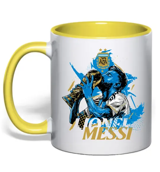 Чашка с цветной ручкой Lionel Messi з кубком Солнечно желтый фото