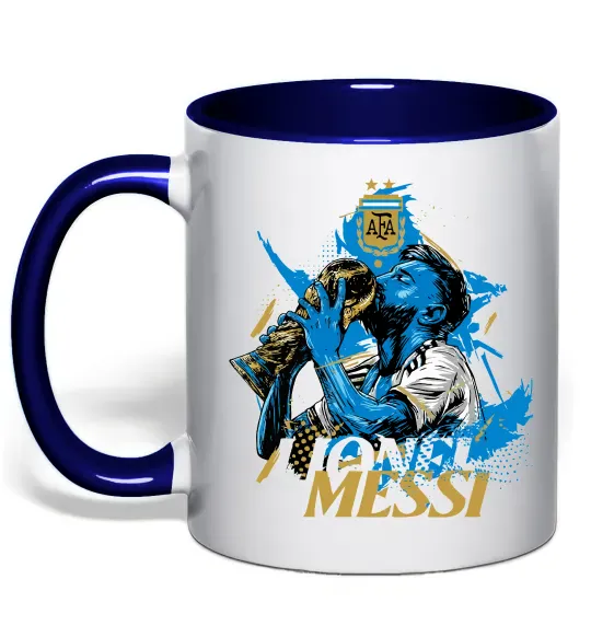 Чашка с цветной ручкой Lionel Messi з кубком Глубокий темно-синий фото