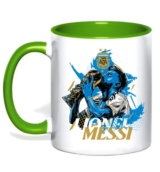 Чашка с цветной ручкой Lionel Messi з кубком Лаймовый фото