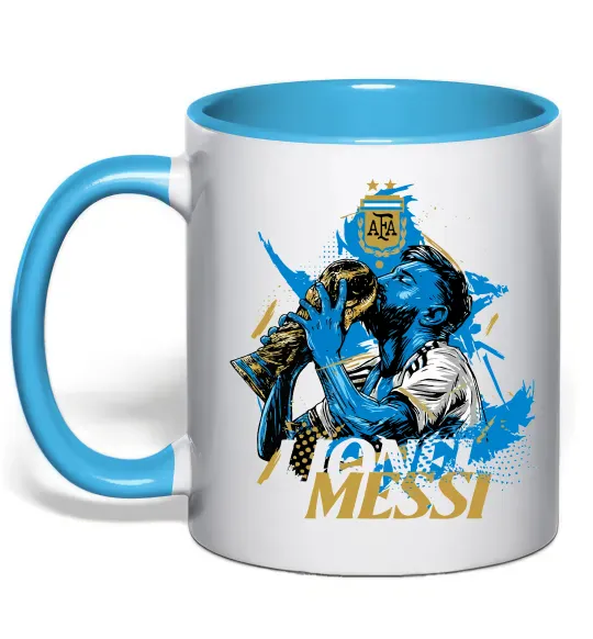 Чашка с цветной ручкой Lionel Messi з кубком Голубой фото