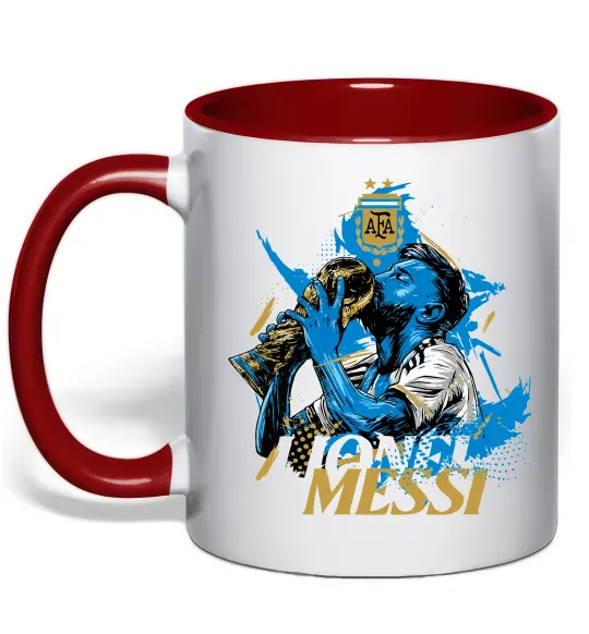 Чашка с цветной ручкой Lionel Messi з кубком Красный фото