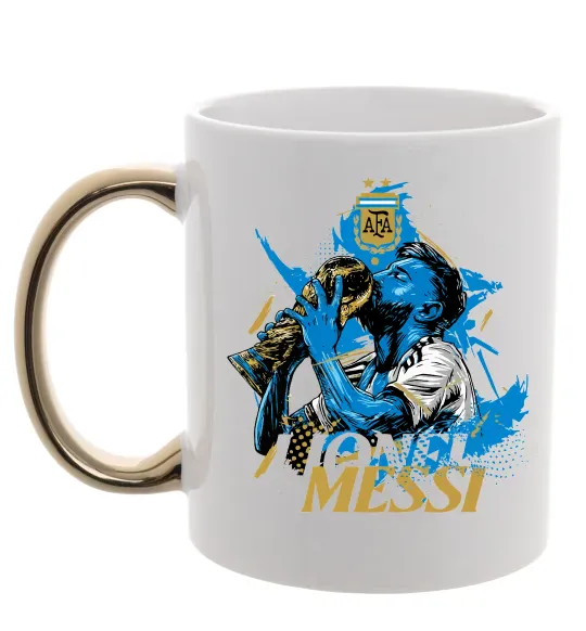 Чашка с цветной ручкой Lionel Messi з кубком Золото фото