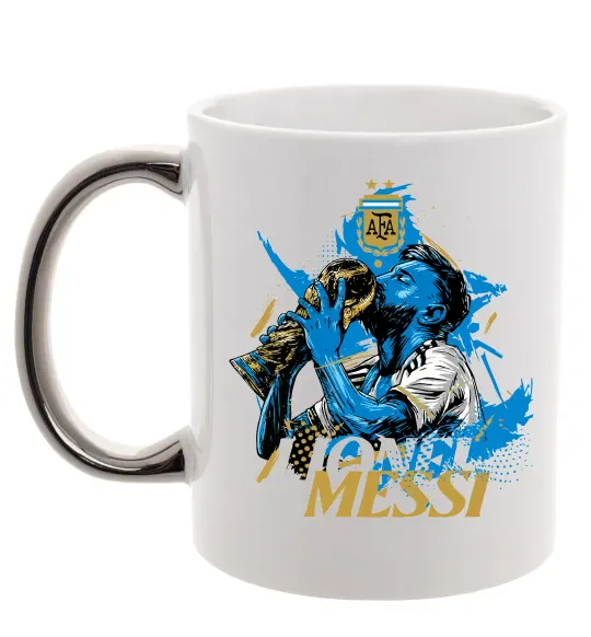 Чашка с цветной ручкой Lionel Messi з кубком Серебро фото