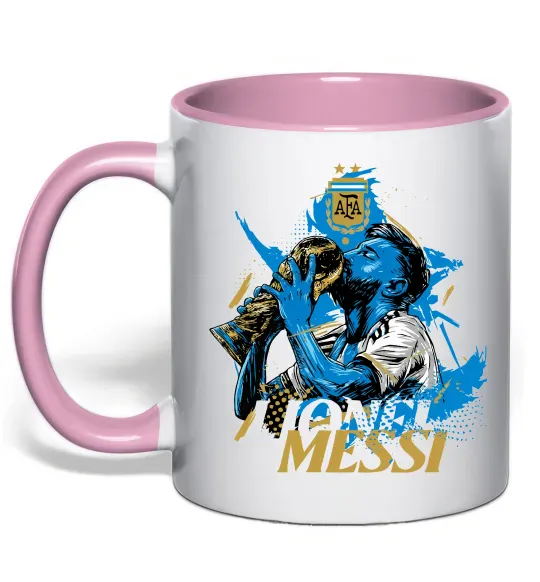 Чашка с цветной ручкой Lionel Messi з кубком Нежно розовый фото