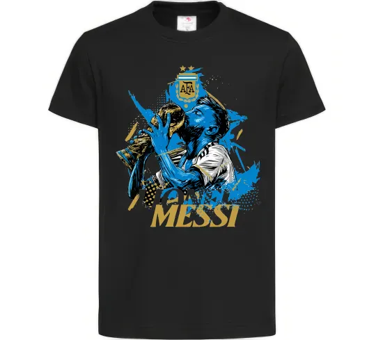 Дитяча футболка Lionel Messi з кубком Чорний фото
