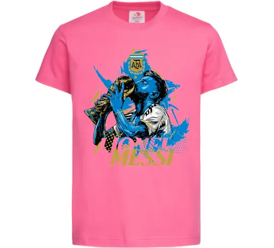 Дитяча футболка Lionel Messi з кубком Яскраво-рожевий фото